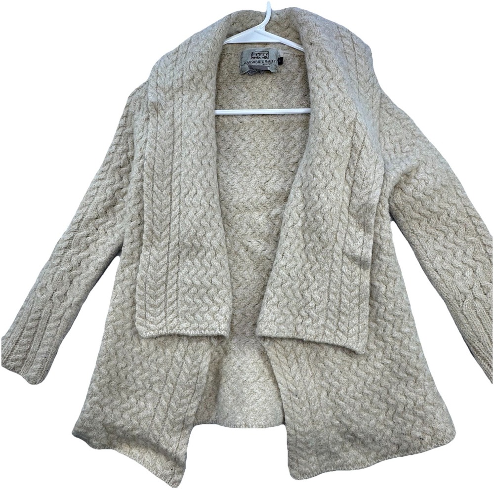 Open-Front Cable Knit Shawl Cardigan - Cream